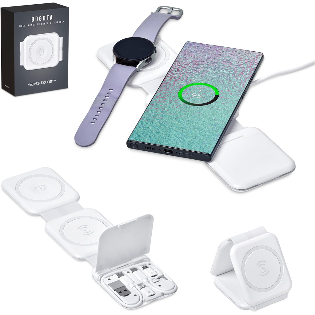 Carregador multifunctional sem fio com logo impresso em todos os itens componentes